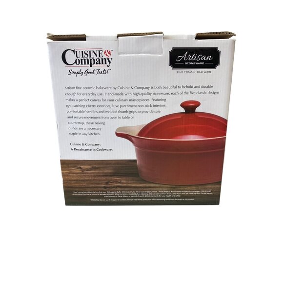 Cuisine & Company Artisan Stoneware 2QT Red Casserole Dish W/ Lid - Picture 2 of 4
